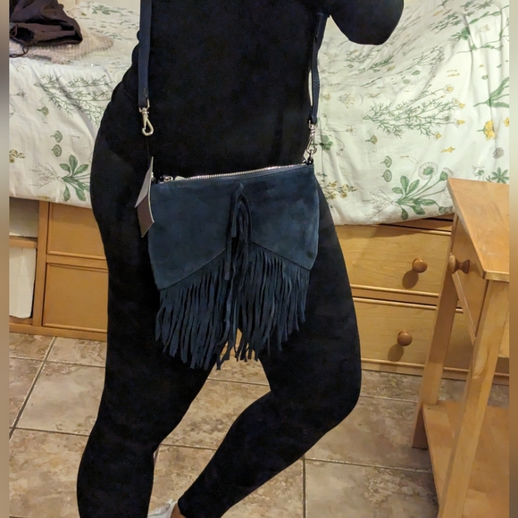 Etienne Aigner Blue Suede Fringe Crossbody Bag - Picture 7 of 7